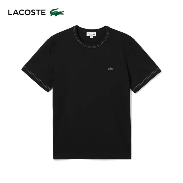 【LACOSTE】男裝-常規版型重磅針織圓領短袖T恤(黑色)