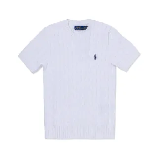 【RALPH LAUREN】RL POLO 圓領經典刺繡小馬麻花針織毛衣-女-白色 上衣(短袖款/平輸品/)