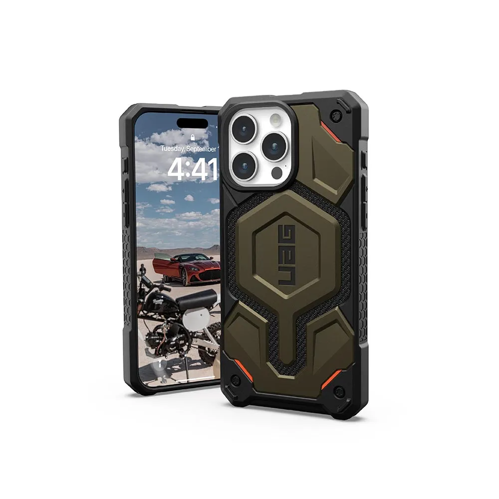 【UAG】iPhone 15 Pro Max 磁吸式頂級特仕版耐衝擊保護殼（按鍵式）-軍用綠(支援MagSafe功能)