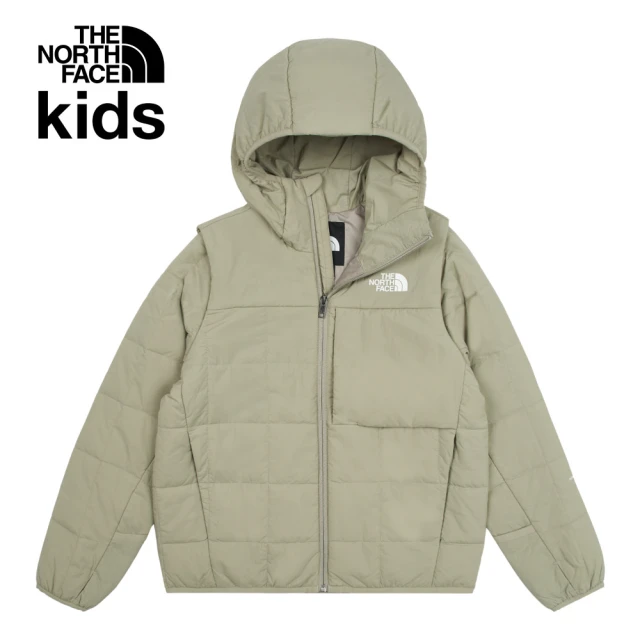 The North Face 北面兒童灰色防風防潑水可拆卸袖子連帽鋪棉外套｜89XK1I4