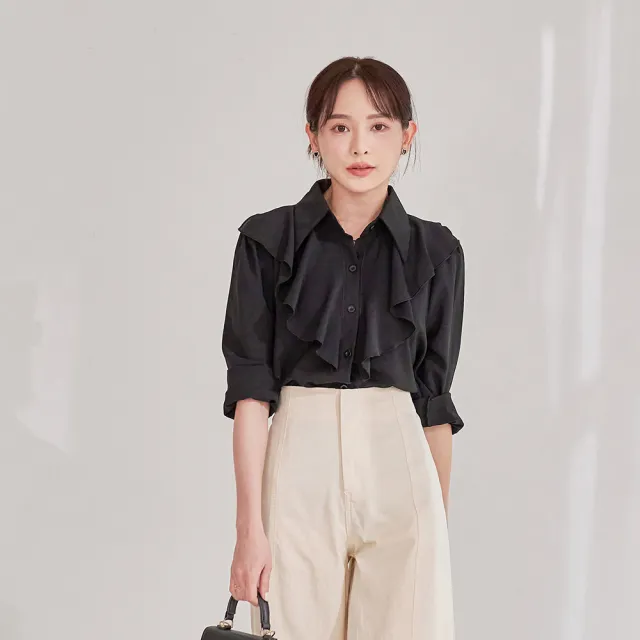 【MYDRESS】大荷葉領飄逸長袖襯衫