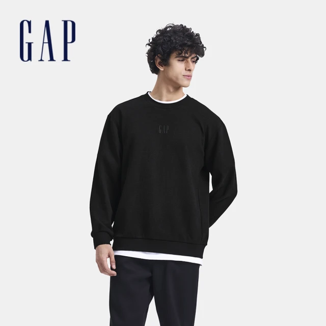 GAP 男裝 Logo刷毛圓領大學T 碳素軟磨系列-海軍藍(