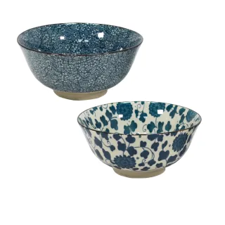 【YU Living 信歐傢居】日式藍色系印花湯碗二件組 約6吋(二件一組 /685ml/2款/櫻花/梅花)