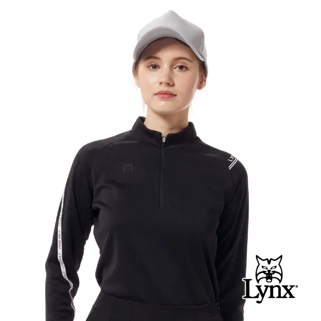 【Lynx Golf】首爾高桿風格！女款合身版吸溼排汗剪接特殊領型膠印造型長袖立領POLO衫/高爾夫球衫(二色)