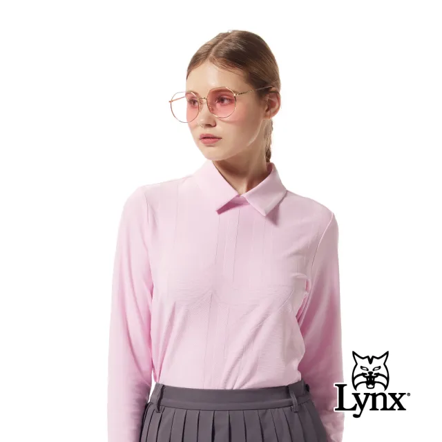 【Lynx Golf】首爾高桿風格!女款合身版吸排抗UV機能精美造型後拉鍊織帶設計長袖POLO衫/高爾夫球衫(二色)