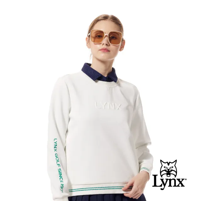 【Lynx Golf】首爾高桿風格！女款吸排機能羅紋配條配布拉鍊口袋大學T長袖圓領POLO衫/高爾夫球衫(二色)
