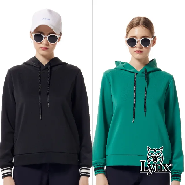 【Lynx Golf】首爾高桿風格！女款吸排機能拉鍊口袋羅紋配條剪裁帽T長袖圓領POLO衫/高爾夫球衫(二色)