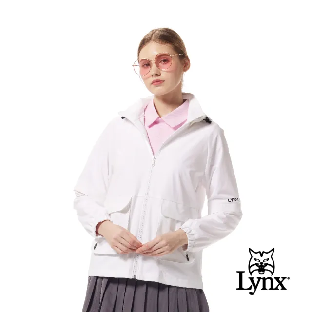 【Lynx Golf】首爾高桿風格！女款防潑水內刷毛環保素材可拆袖設計雙拉鍊口袋長袖可拆式連帽外套(二色)