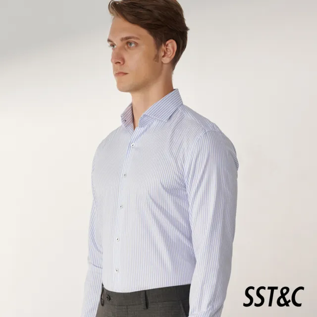 【SST&C】男裝 藍色條紋修身版襯衫00062408019(換季55折)