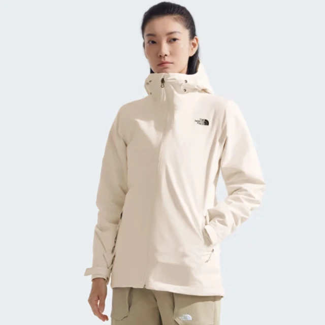 The North Face 北臉 外套 女款 運動連帽外套 衝鋒衣 保暖 三合一 米白 NF0A5B1XQLI