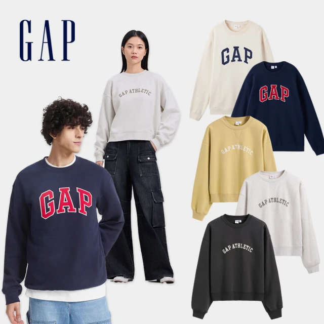 GAP 男裝 Logo刷毛圓領大學T 碳素軟磨系列-海軍藍(