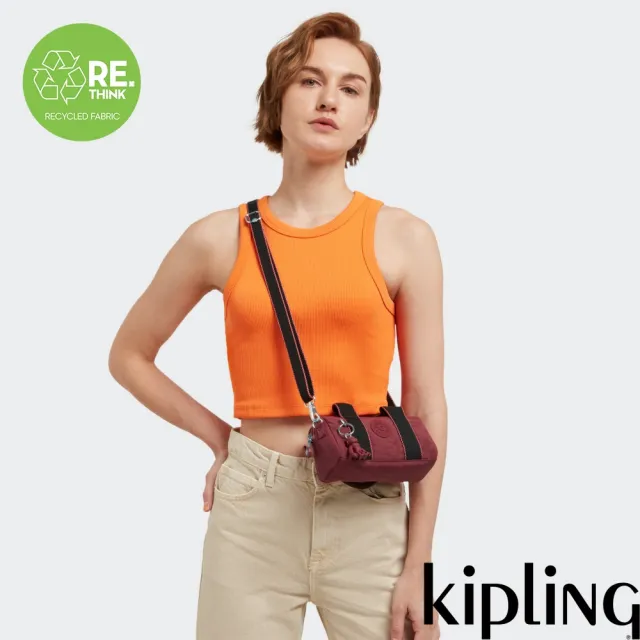 【KIPLING】勃根地鐵鏽紅輕巧圓筒手提肩背兩用包-BINA MINI