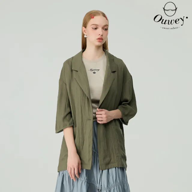 【OUWEY 歐薇】縲縈萊賽爾長版西裝外套(綠；S-L；3243234710)