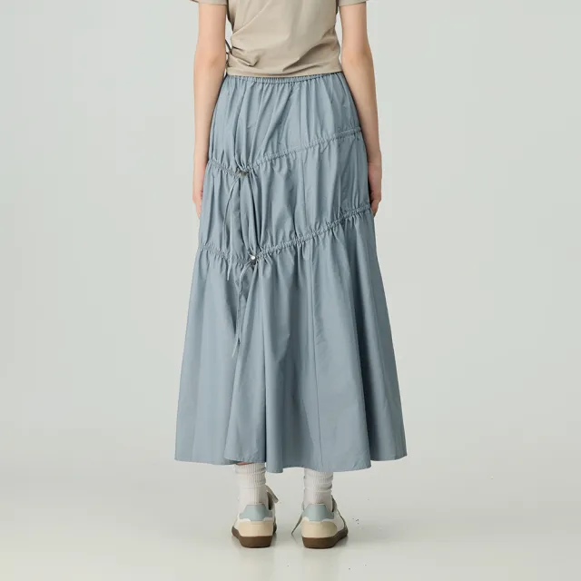【OUWEY 歐薇】抽繩拼接造型長裙(藍；S-L；3243322246)