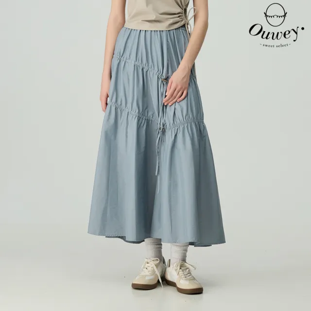 【OUWEY 歐薇】抽繩拼接造型長裙(藍;S-L;3243322246)