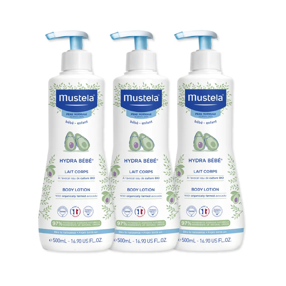 【Mustela 慕之恬廊】慕之幼 加量版爽身潤膚乳 500mlX3入(寶寶 嬰兒乳液 公司貨 台灣獨家總代理乳液)