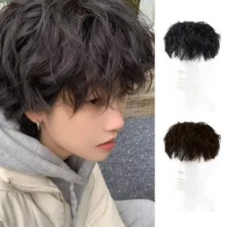 【麗髮新生】歐美韓國帥氣男士捲髮補髮片 齊劉海短髮假髮片 日常出行假髮 一片式自然頭頂髮片