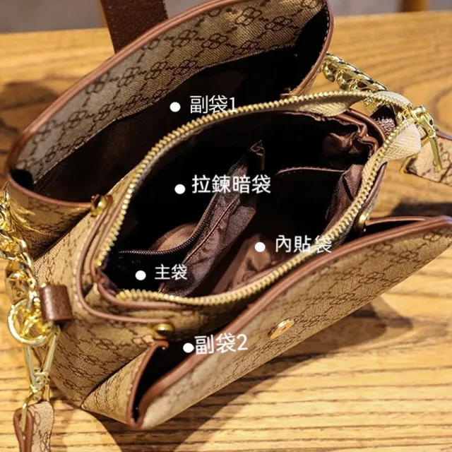 【KT DADA】雙11 水桶包 印花包包 鏈帶包 包包 手拎包 印花水桶包 皮革包包 通勤包包 寬背帶包 
