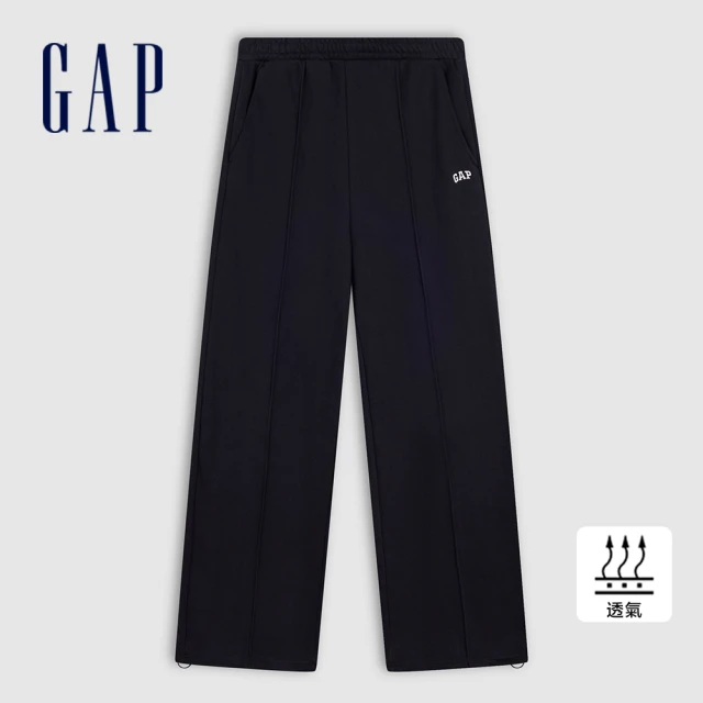 GAP 女裝 Logo刺繡鬆緊運動褲 碳素軟磨系列-黑色(640738)