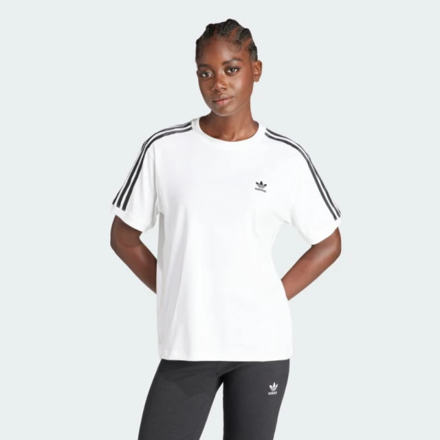 adidas 愛迪達 短袖上衣 女款 運動 三葉草 3 STRIPE TEE 白黑 IR8051(S2725)