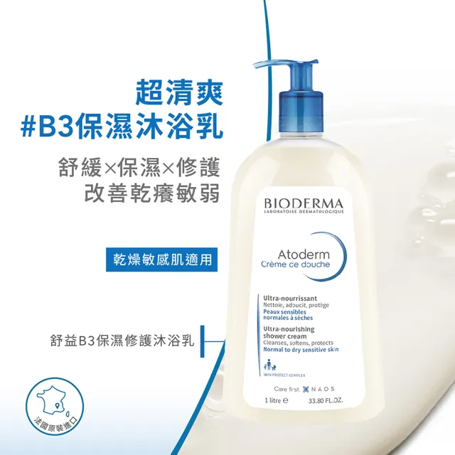 【BIODERMA 貝膚黛瑪 官方直營】舒益淨沐浴乳1000ml 2入組