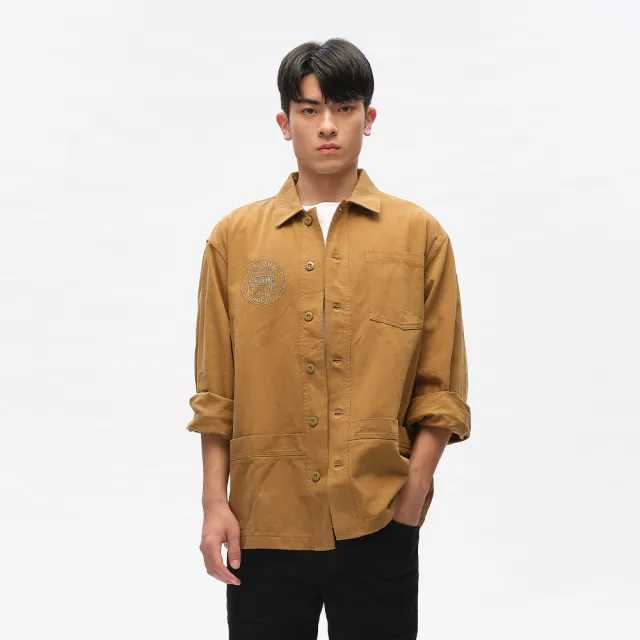 【JEEP】男裝 舒適休閒多口袋襯衫(深藍土黃色)