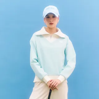 【YUANDONGLI 元動力】GOLF翻領撞色剪接上衣(淺藍；S-L；4243231201)