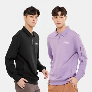 【Hang Ten】男裝-純棉開襟POLO領拉鏈貼袋休閑大學T(多色選)