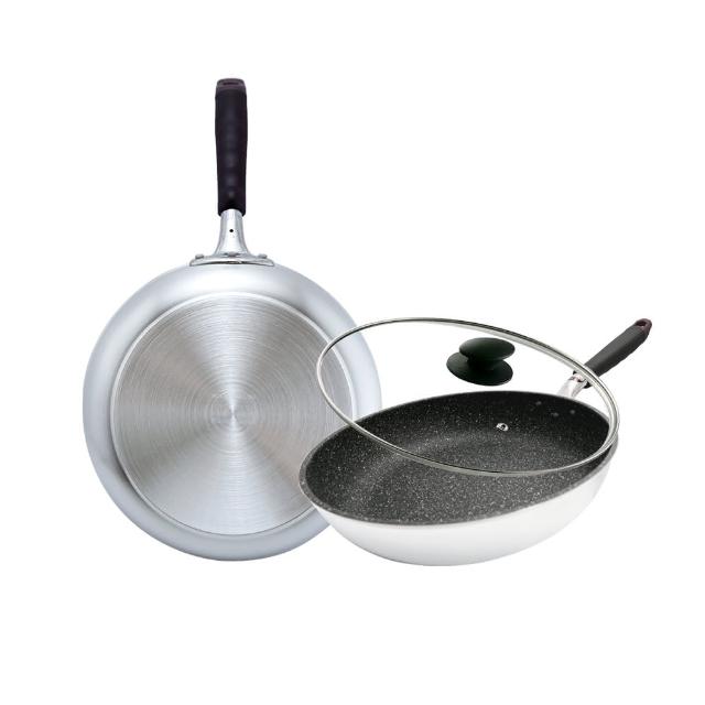【hokua 北陸鍋具】日本製大金流光系列不沾平底鍋26cm含蓋(可用金屬鏟)