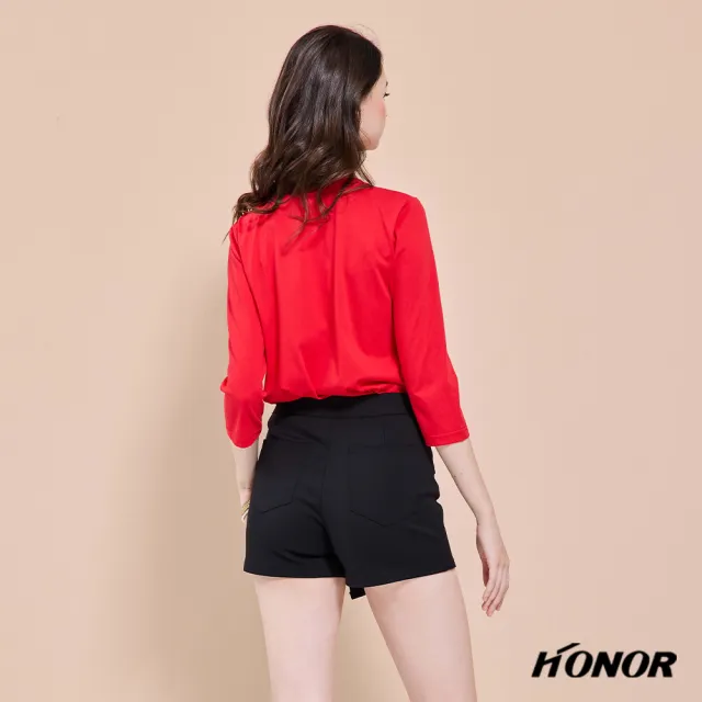 【HONOR 山形屋】出清品 不對稱側排釦短裙-黑/紅(限定出清)