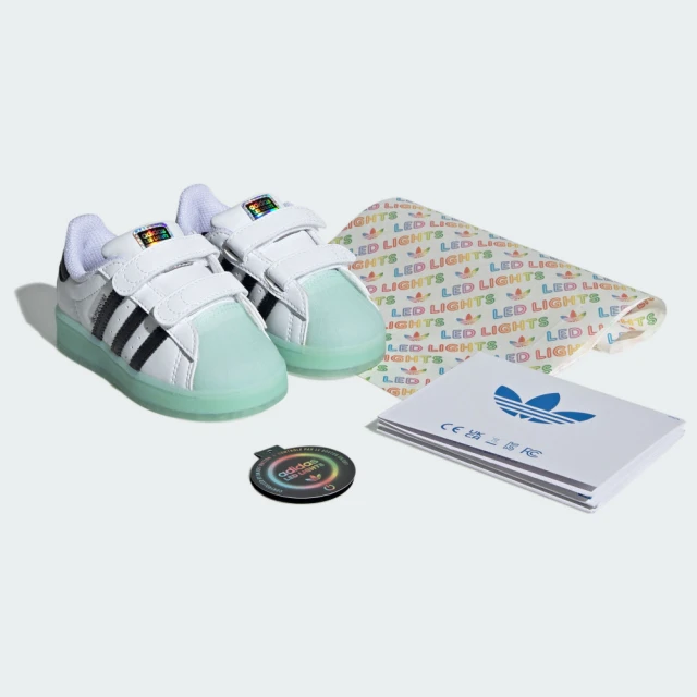 adidas 愛迪達 SUPERSTAR LED 幼童運動休閒鞋(IG7005 童鞋 ORIGINALS幼童休閒鞋 白xLED綠底)