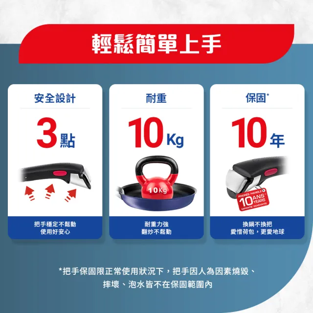 【Tefal 特福】法國製巧變精靈系列可拆式不沾鍋6件組-極光灰