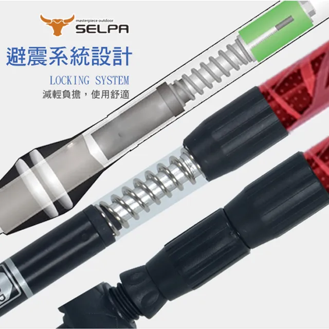 【SELPA】御駿7075鋁合金避震彎把登山杖(三色任選)