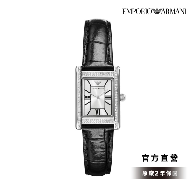 EMPORIO ARMANI 官方直營 Genni 永恆榮耀環鑽女錶 黑色真皮錶帶手錶 32MM AR11623