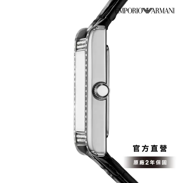 【EMPORIO ARMANI 官方直營】Genni 永恆榮耀環鑽女錶 黑色真皮錶帶手錶 32MM AR11623(雙11)