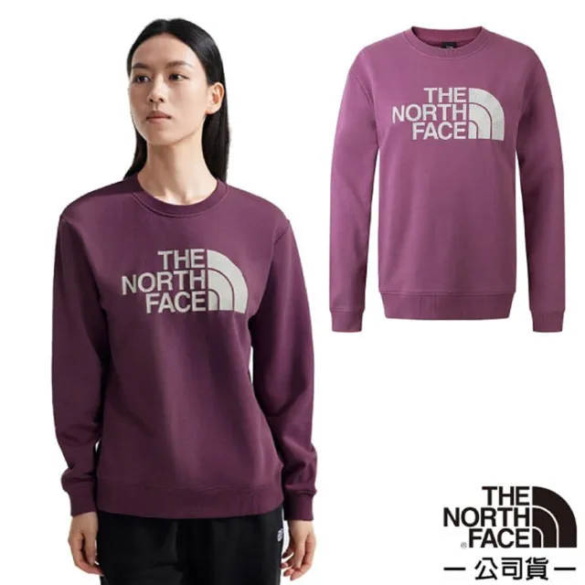 【The North Face】女 Logo 經典吸濕透氣棉質長袖圓領T恤.休閒套頭衫(8ASU-1NI 紫色)