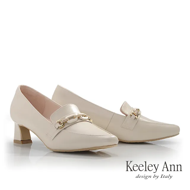 【Keeley Ann】鑽鍊尖頭T跟樂福鞋(米色485258330)