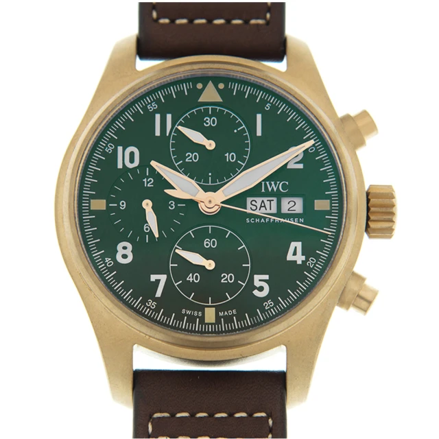【IWC 萬國錶】噴火戰機飛行員青銅計時皮帶腕表x綠面x41mm(IW387902)