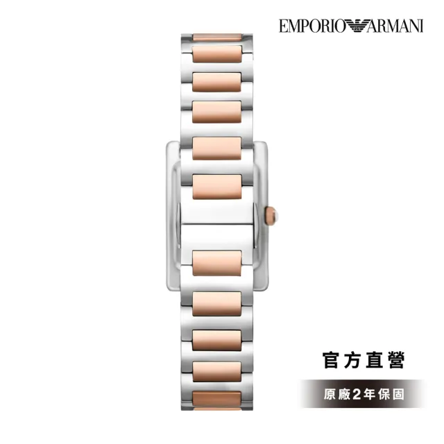 【EMPORIO ARMANI 官方直營】Genni 永恆榮耀環鑽女錶 玫瑰金色x銀色不鏽鋼鍊帶手錶32MM AR11626