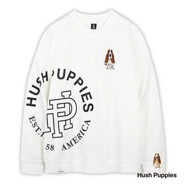 Hush Puppies 男裝 T恤 簡約品牌英文印花刺繡狗長袖T恤(米白 / 44111109)