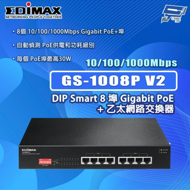 CHANG YUN 昌運 EDIMAX 訊舟 GS-1008P V2 8埠 Gigabit PoE+乙太網路交換器