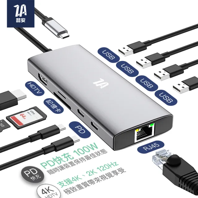 【ZA喆安電競】10合1 Type C Hub多功能擴充USB轉接器(M1/M2 MacBook/平板 Type-C Hub電腦周邊)