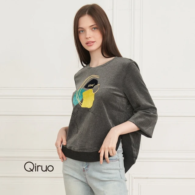 Qiruo 奇若名品 秋冬專櫃灰黑色上衣2292A 前短後長(M-2XL)