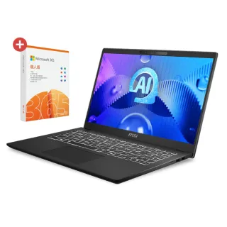 M365★【MSI 微星】15.6吋 Ultra7-155H AI輕薄效能筆電(Modern 15 H AI/16G/1TB SSD/W11P/C1MG-023TW)