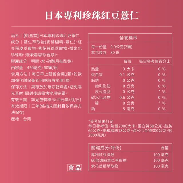 【御熹堂】日本專利珍珠紅豆薏仁1入組(一入60顆、醫生推薦、對抗水逆、孅水修身、提升代謝)