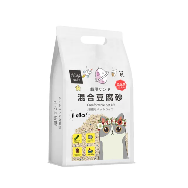 【RoLife簡約生活】天然環保豆腐貓砂/益生菌混合款豆腐砂6L-8包組