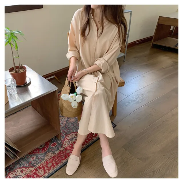【ASister 小姊姊】*出清品*現貨在庫★長版襯衫☆*長袖襯衫領純色*3穿式襯衫/罩衫/洋裝(#AS0525)