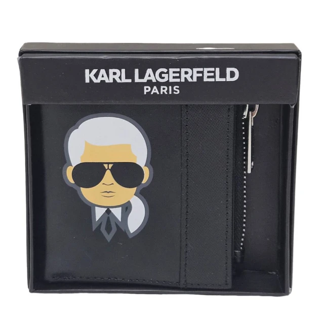 KARL LAGERFELD 卡爾 KL 卡爾 老佛爺印花皮革釦式6卡零錢短夾(禮盒組)