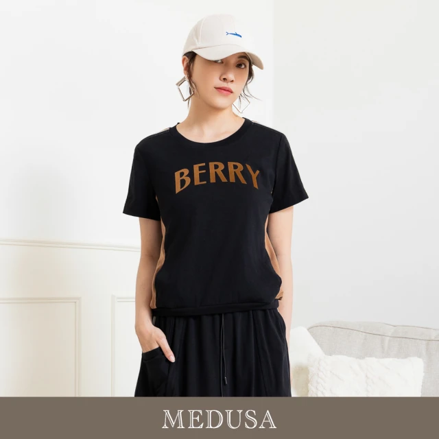 MEDUSA 曼度莎 現貨-Berry 運動風黑色裙套裝T恤（M-XL）｜女休閒上衣 短袖上衣(301-1100A)