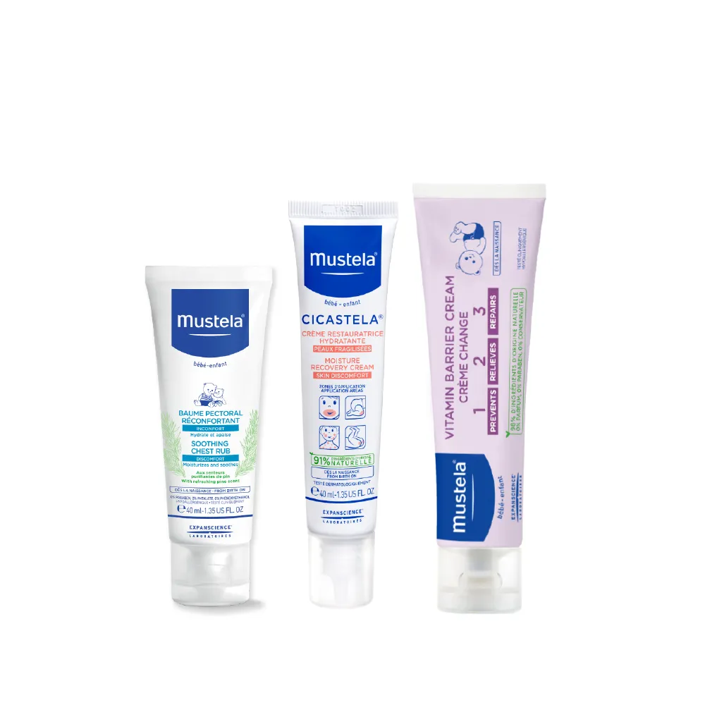 【Mustela 慕之恬廊】媽咪神隊友3件組(VBC屁屁膏 100ml+修護霜 40ml+康撫膏 40ml)